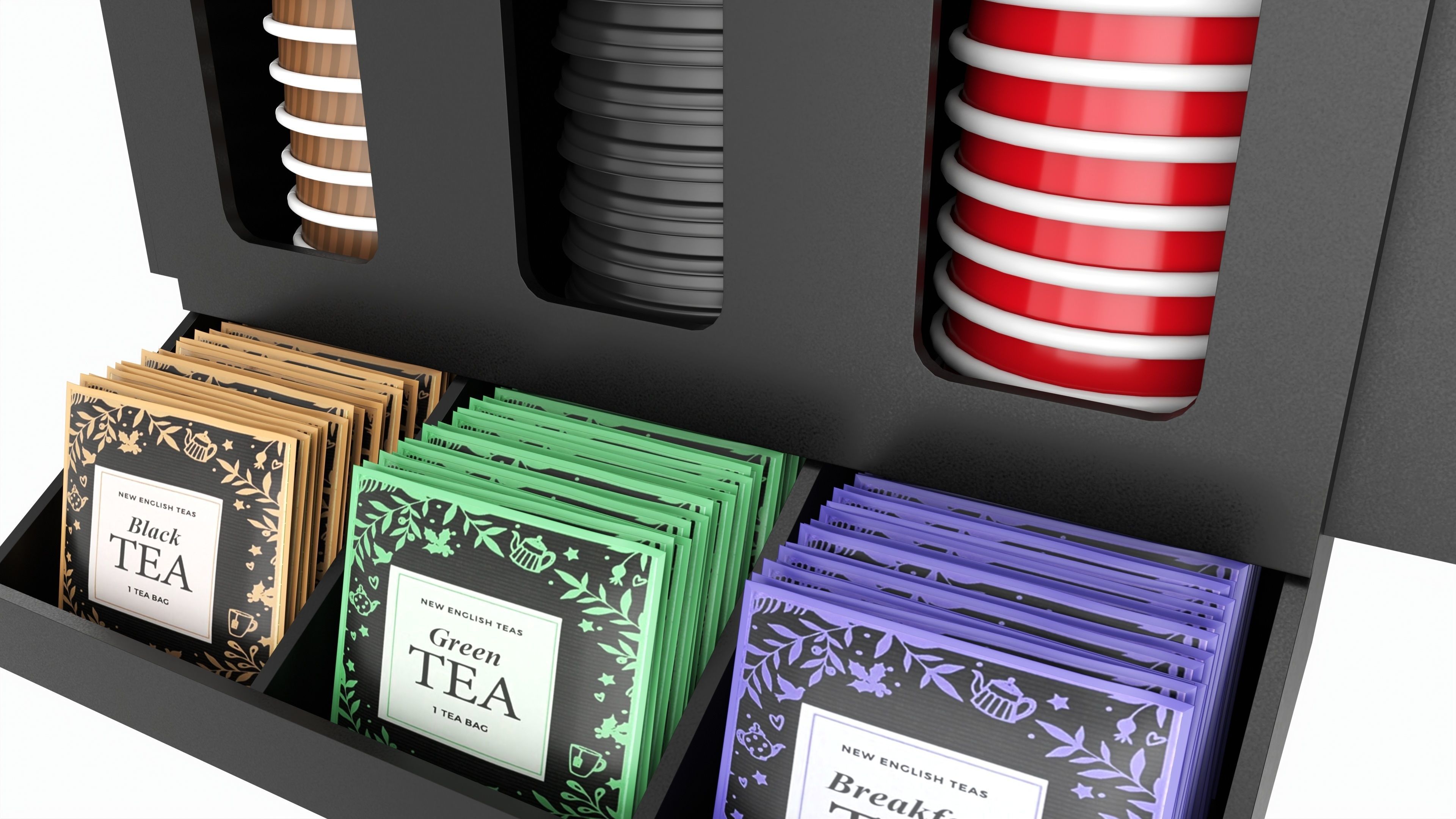 Coffee bar organizer cup sugar milk caddy 3D model_2