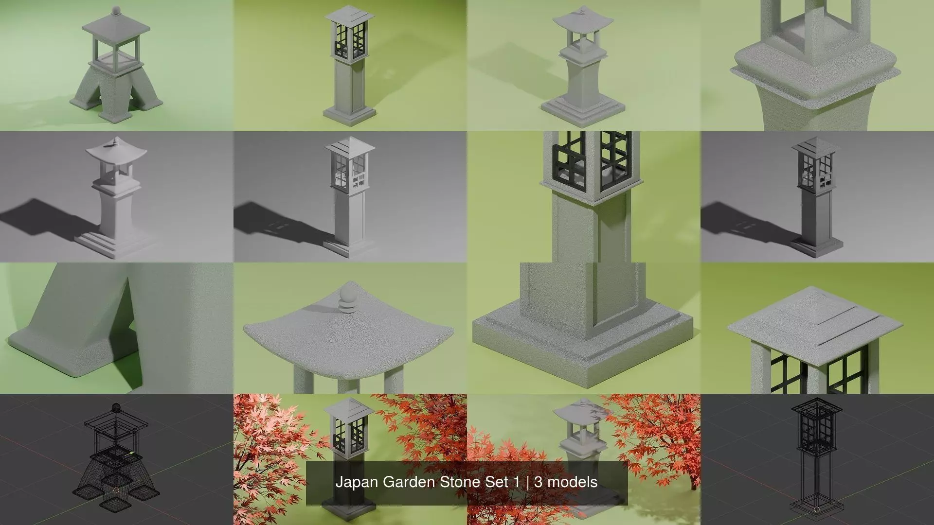 Japan Garden Stone Set 1 3D Model Collection_1