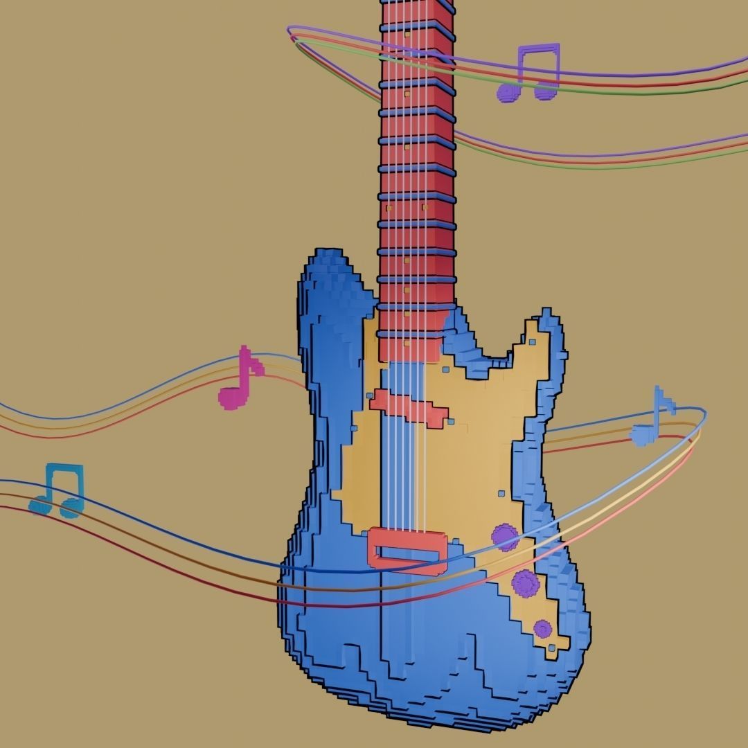 Pixel Art Guitar 3D model_1