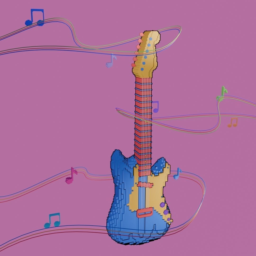 Pixel Art Guitar 3D model_3
