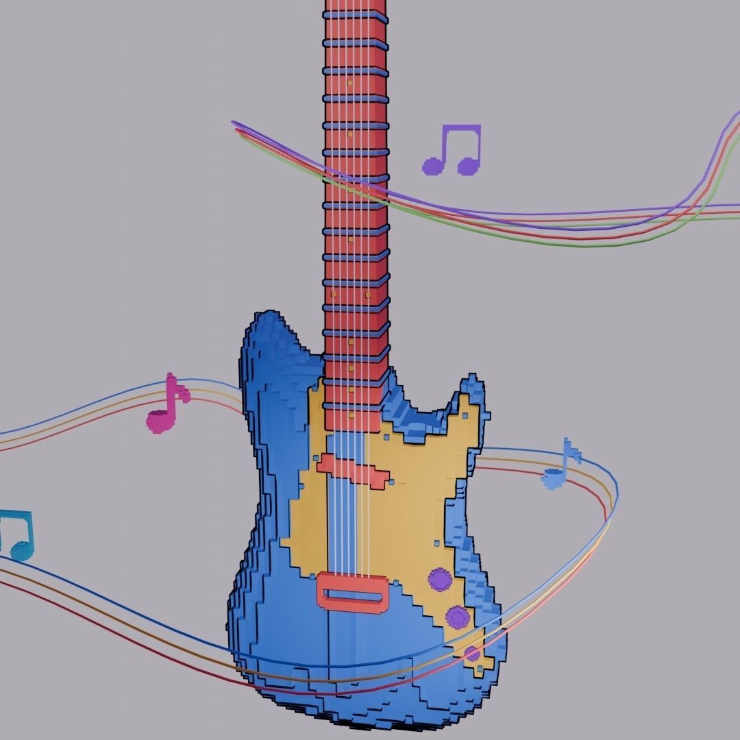 Pixel Art Guitar 3D model_4