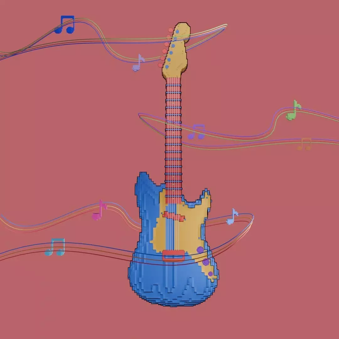 Pixel Art Guitar 3D model_0