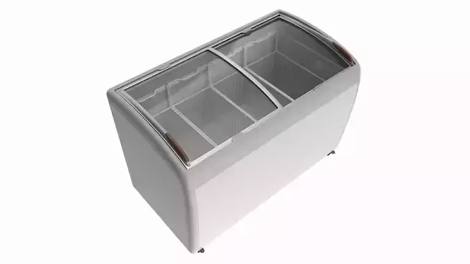 Ice cream freezer with curved glass doors