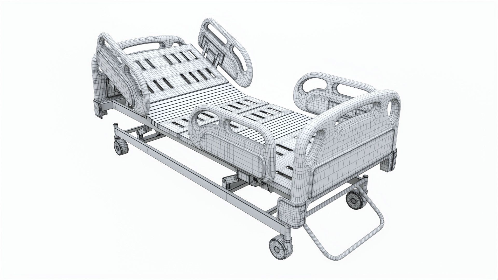 Medical Adjustable Five Functions Hospital Bed 3D model_6
