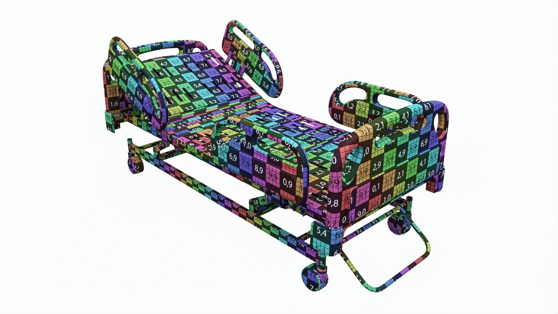 Medical Adjustable Five Functions Hospital Bed 3D model_7