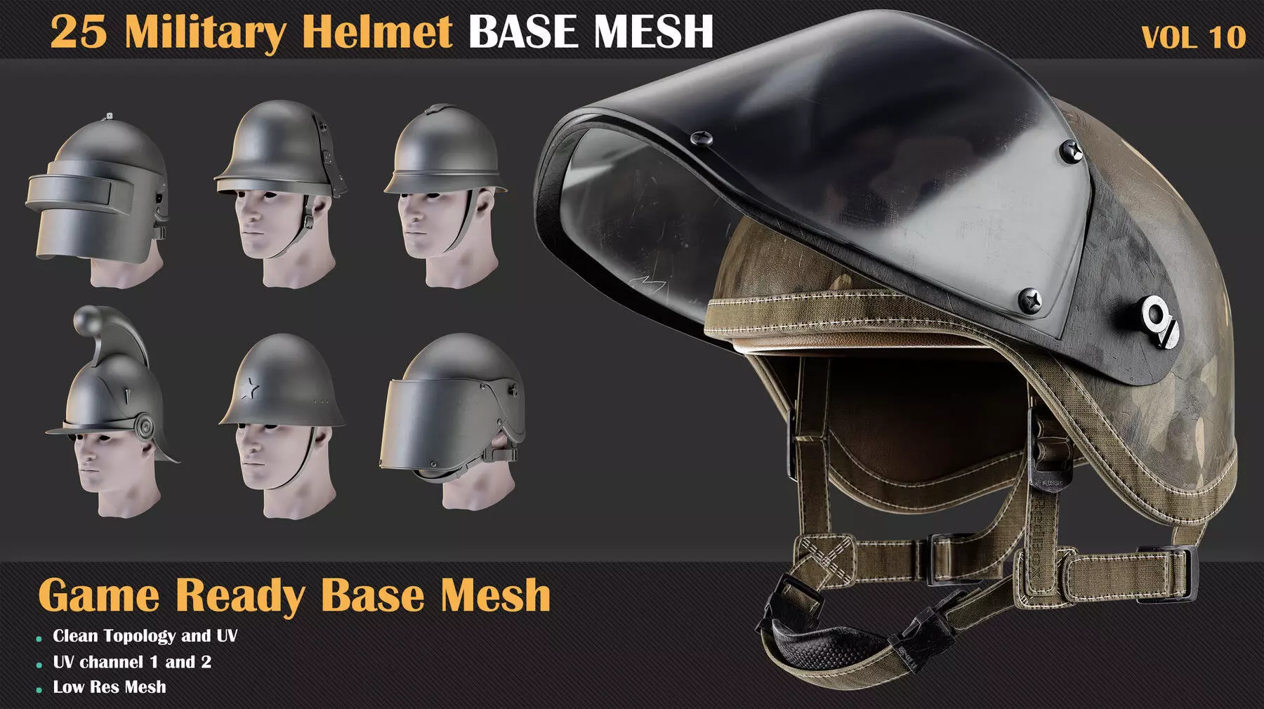 25 Military Helmet BASE MESH - VOL 10 3D model_0