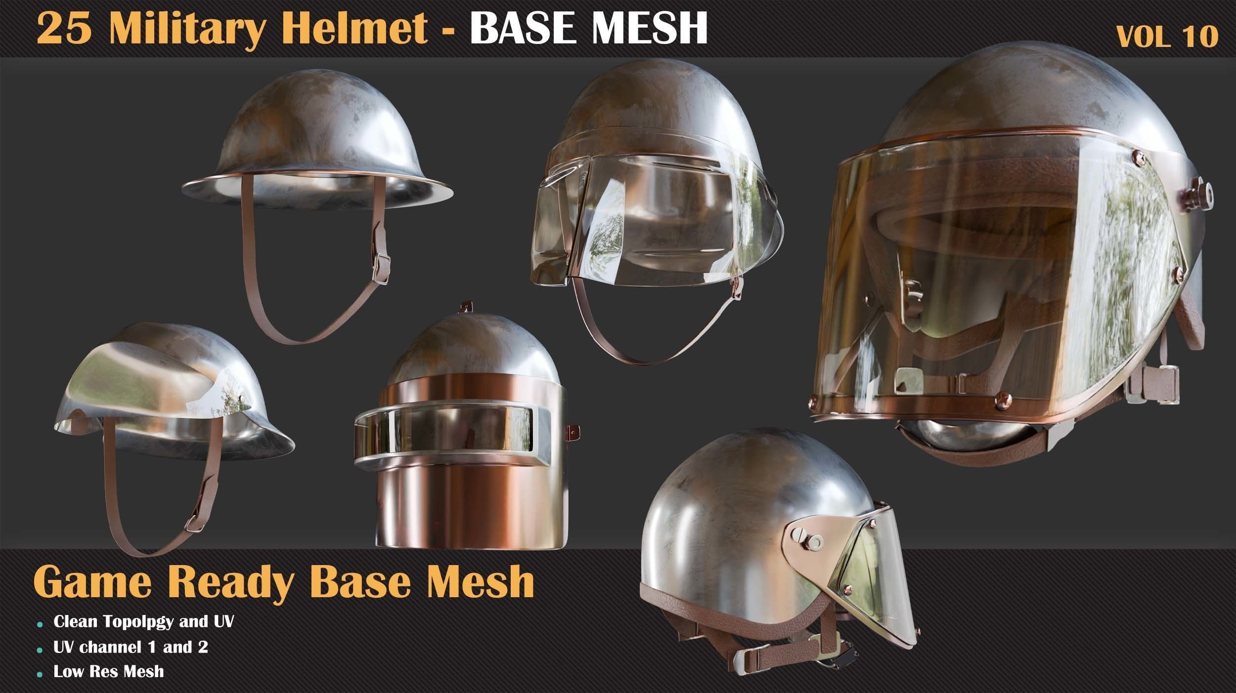 25 Military Helmet BASE MESH - VOL 10 3D model_6