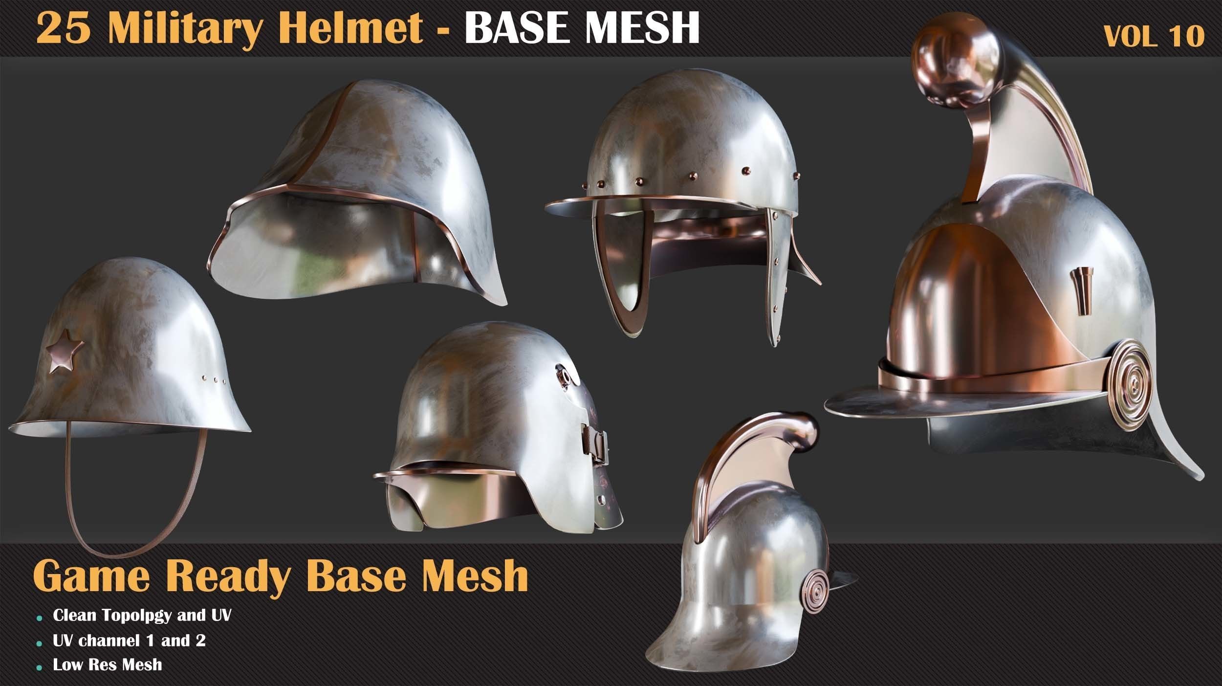 25 Military Helmet BASE MESH - VOL 10 3D model_5
