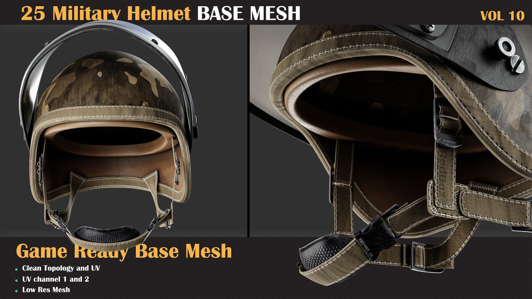 25 Military Helmet BASE MESH - VOL 10 3D model_2