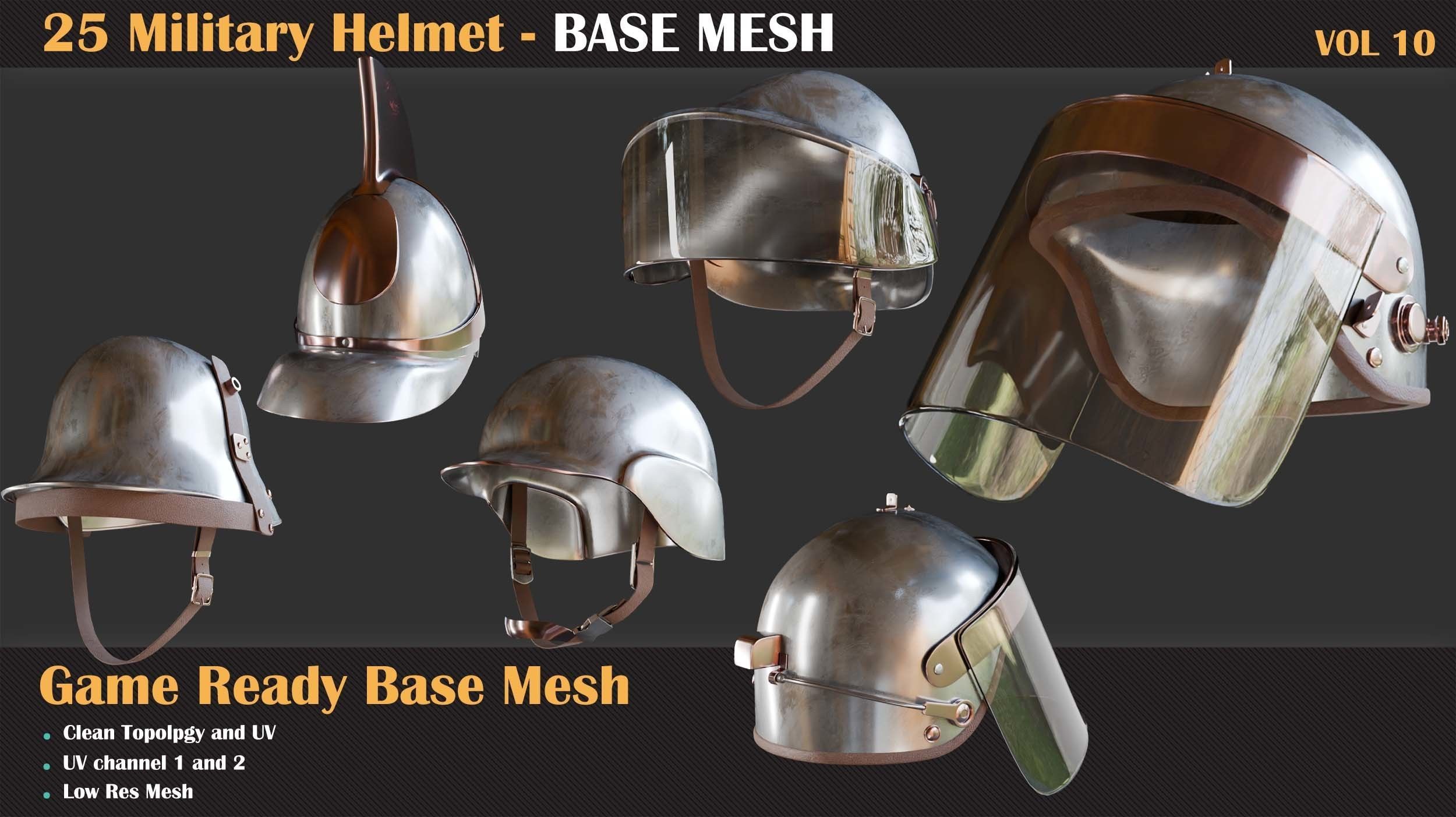 25 Military Helmet BASE MESH - VOL 10 3D model_7