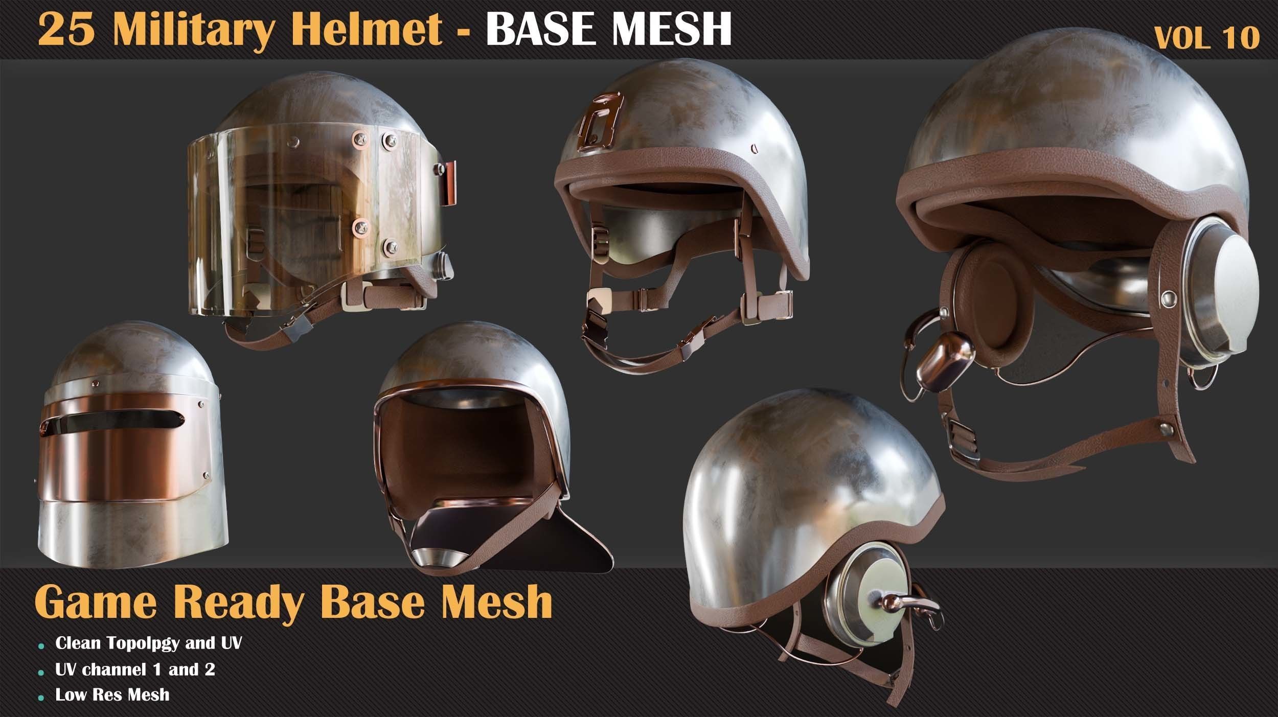 25 Military Helmet BASE MESH - VOL 10 3D model_8