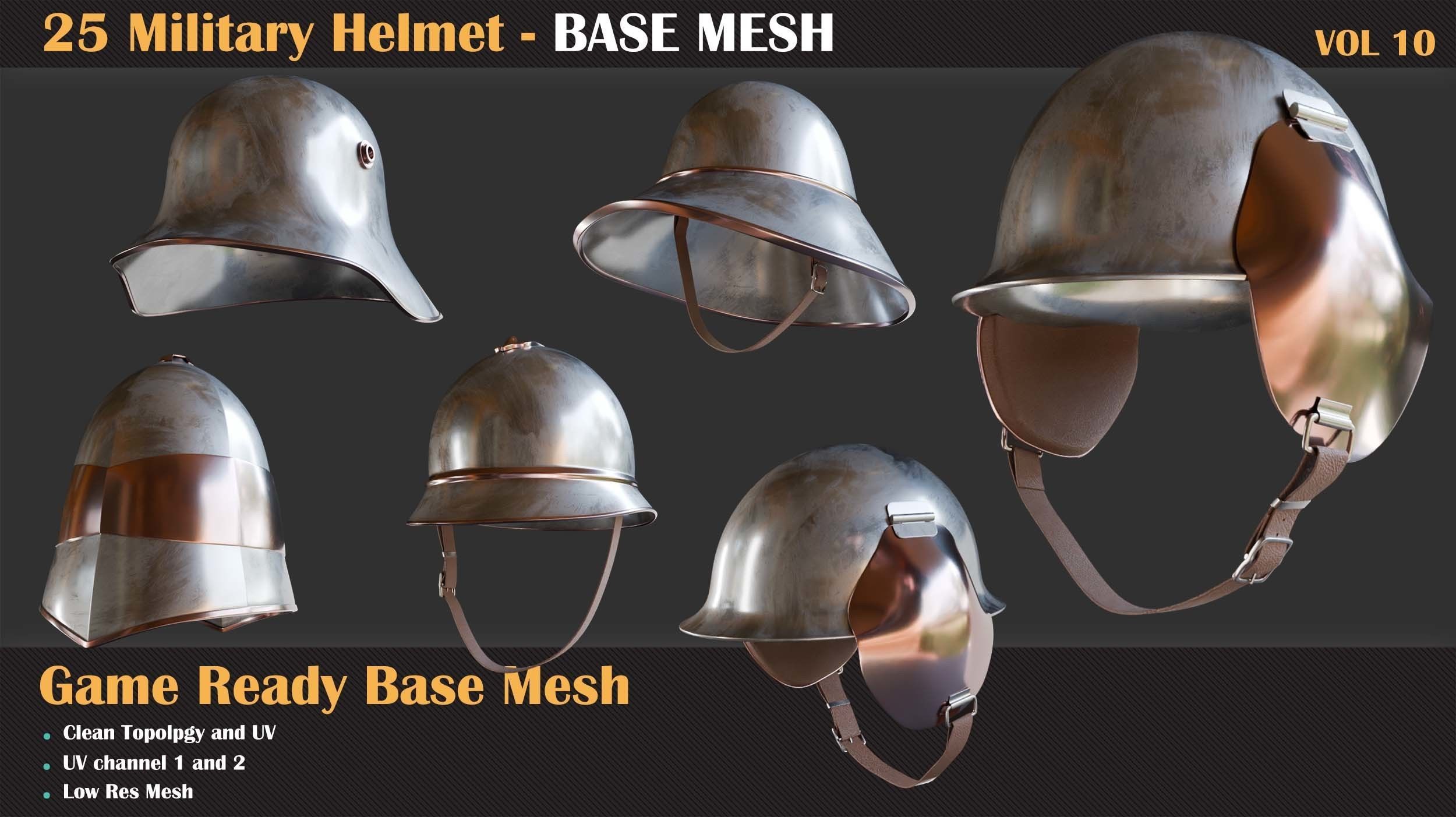 25 Military Helmet BASE MESH - VOL 10 3D model_4