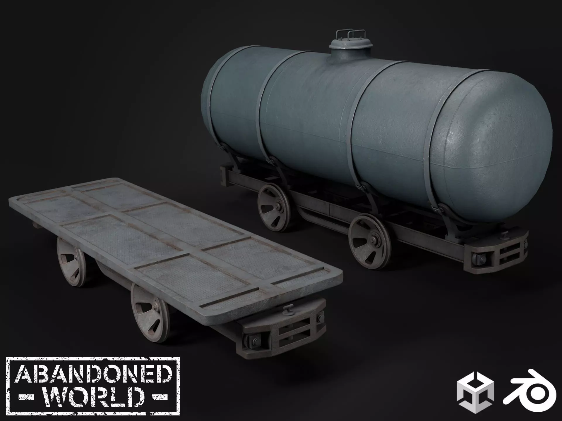 Railroad Platform and Cistern Low-poly 3D model_0
