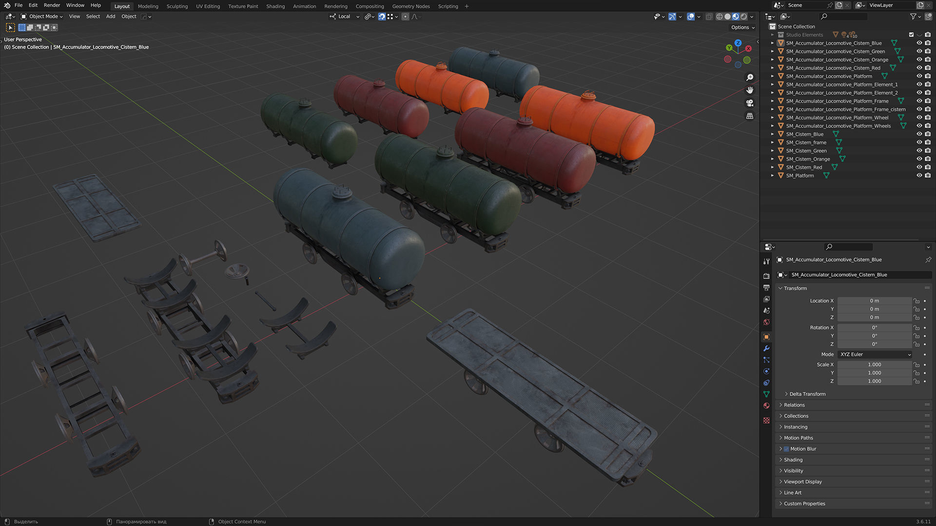 Railroad Platform and Cistern Low-poly 3D model_27