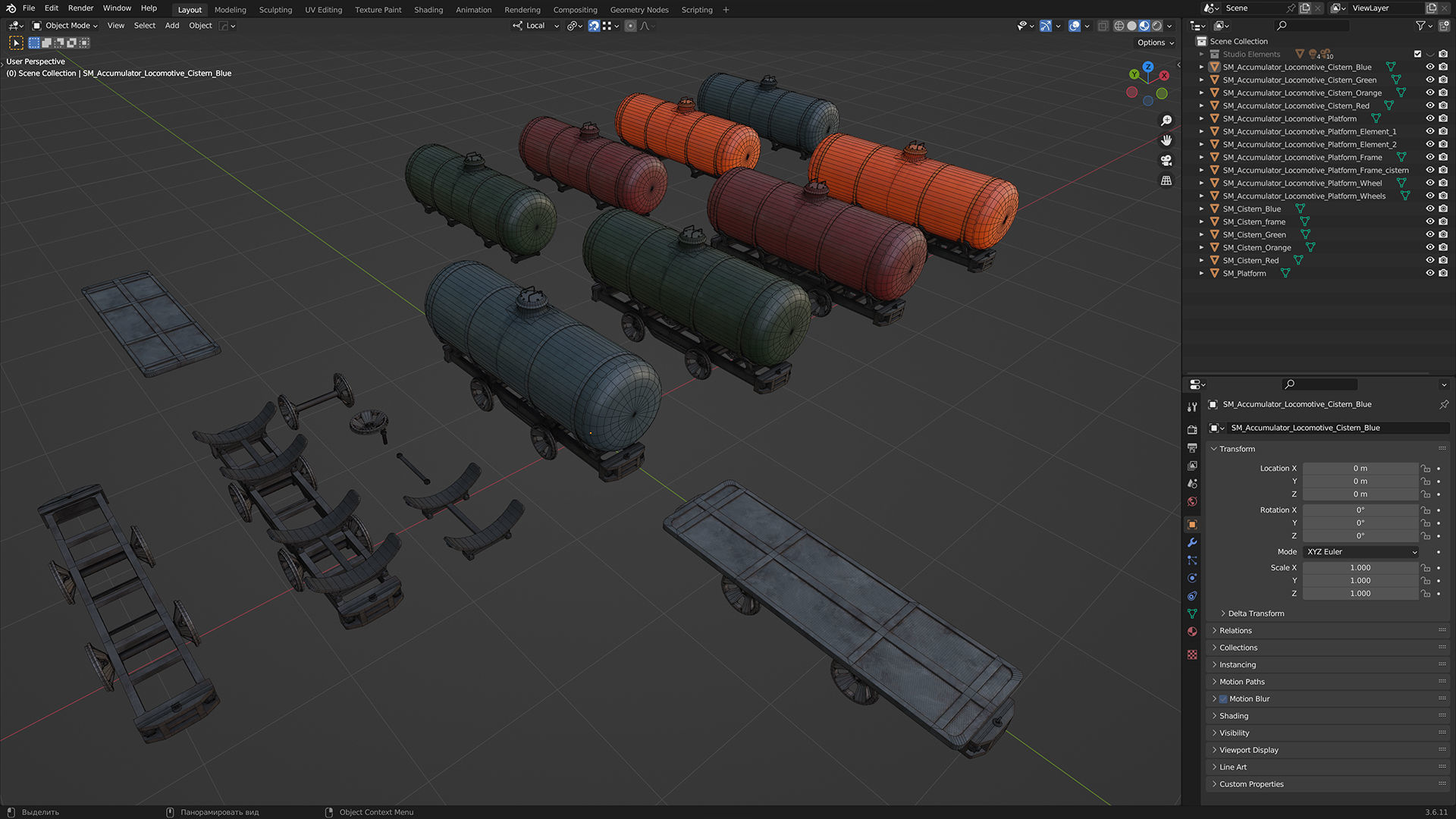 Railroad Platform and Cistern Low-poly 3D model_28