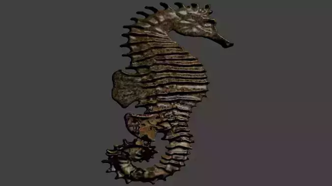  Textured 3D model of Sea Horse carved on wood