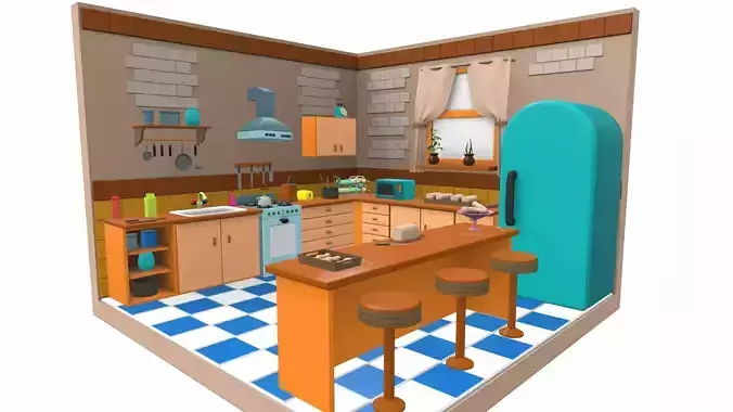 Isometric cartoon kitchen room 01