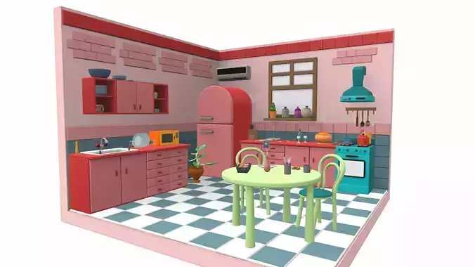 Isometric cartoon kitchen room 02