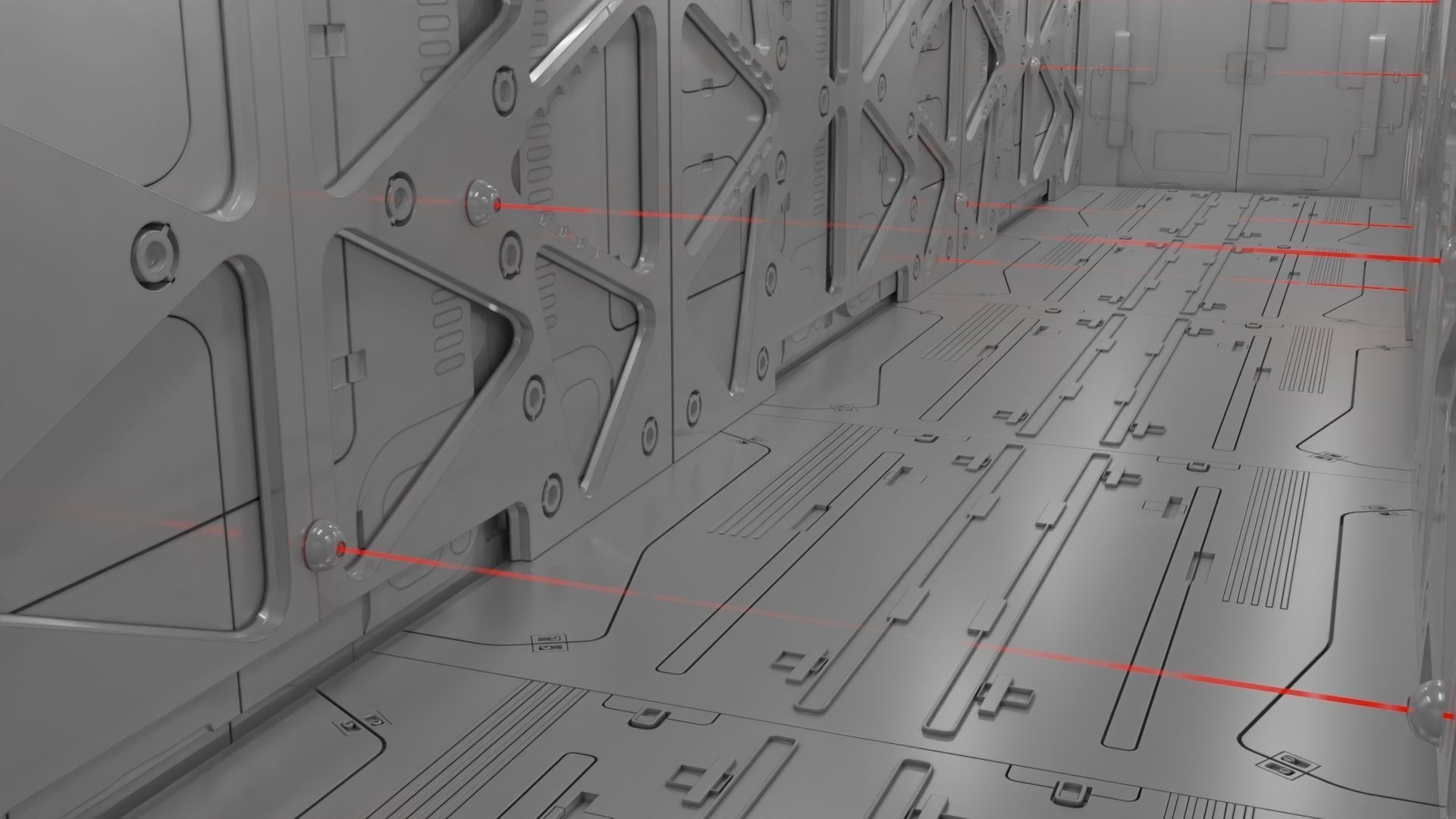 Sci-fi interior coridor 3D model_3