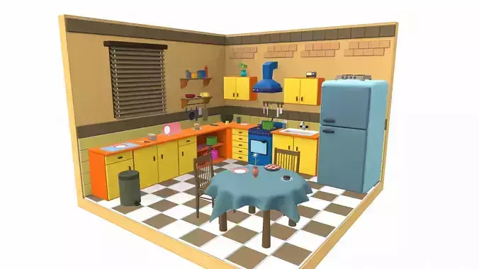 Isometric cartoon kitchen room 03