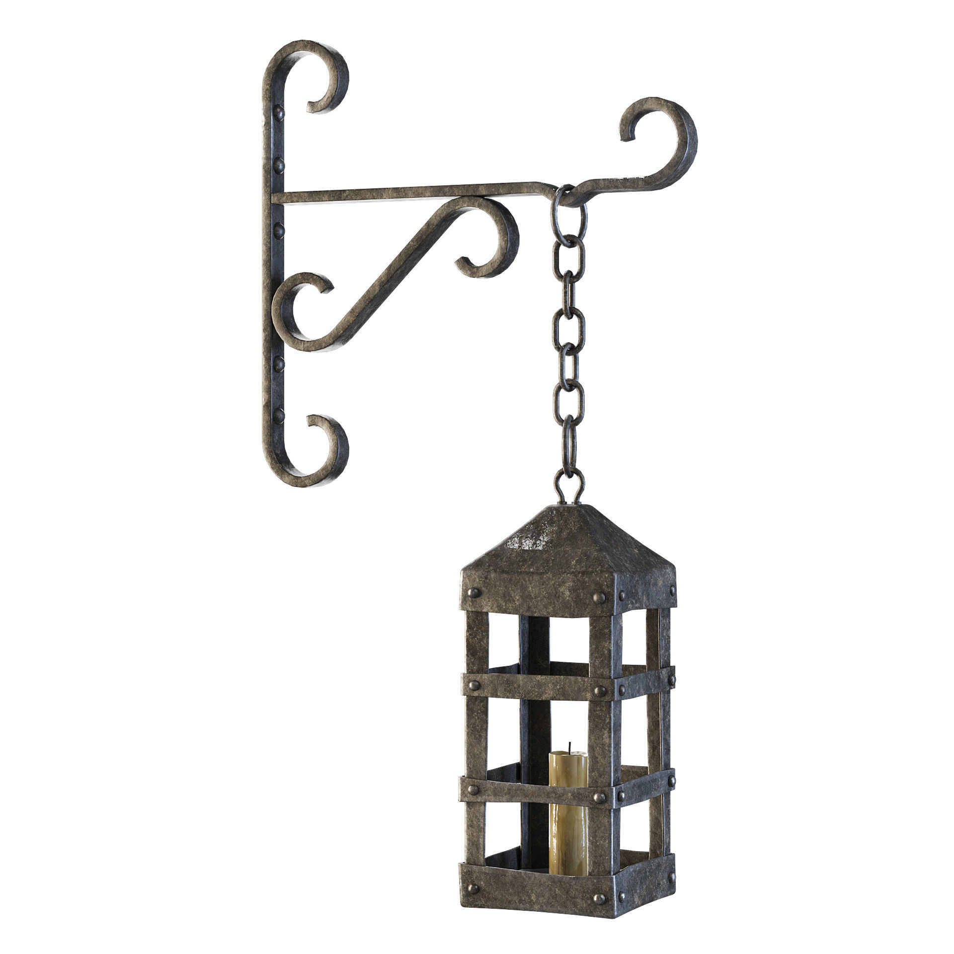 Medieval Metal Lantern 3D model_5