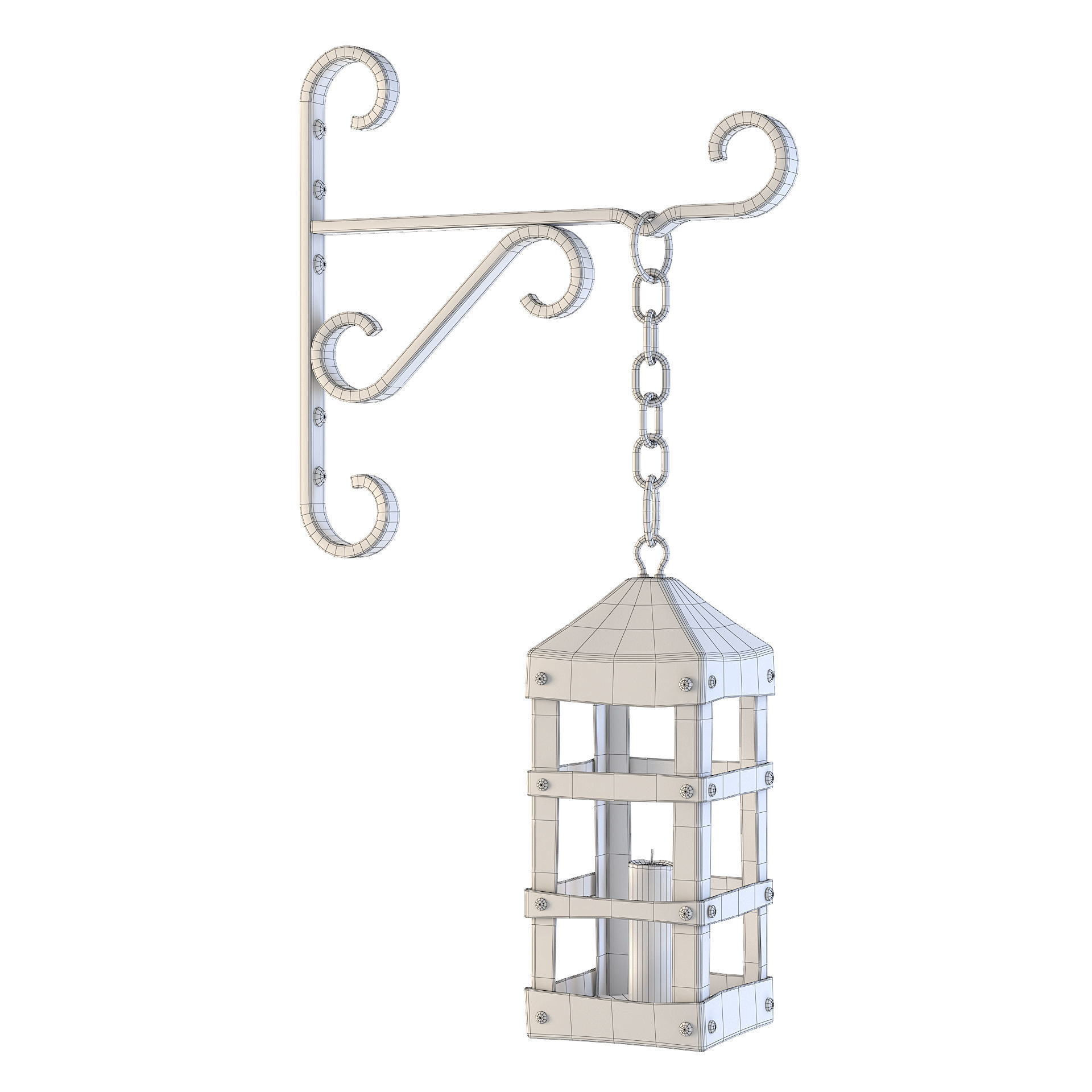 Medieval Metal Lantern 3D model_4