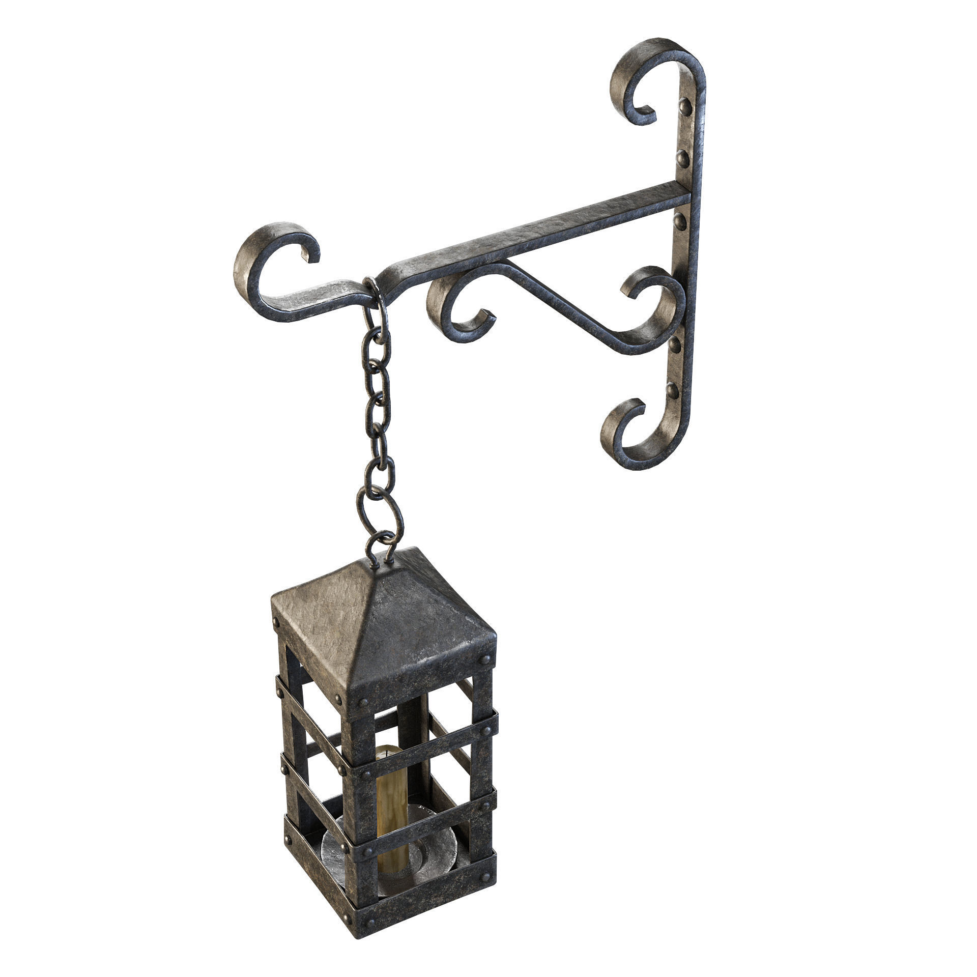 Medieval Metal Lantern 3D model_6