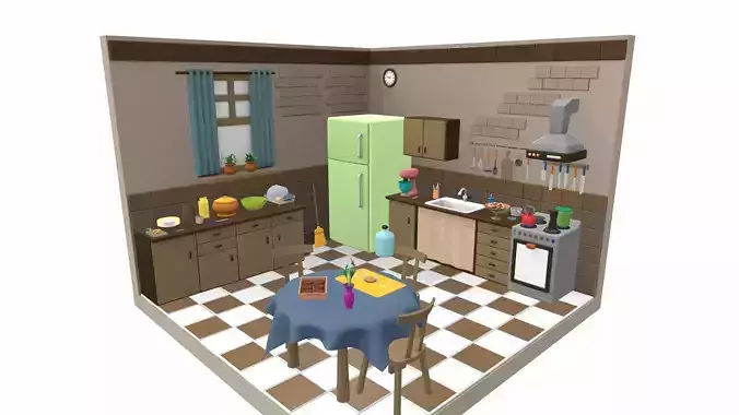 Isometric cartoon kitchen room 04