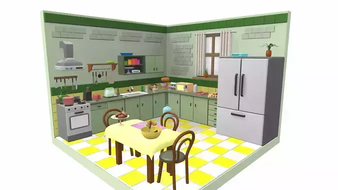 Isometric cartoon kitchen room 05