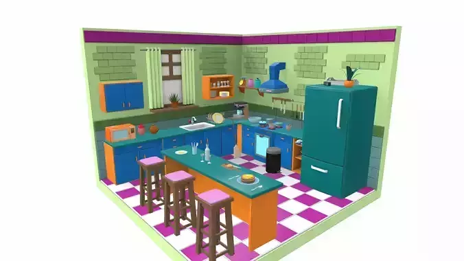 Isometric cartoon kitchen room 06