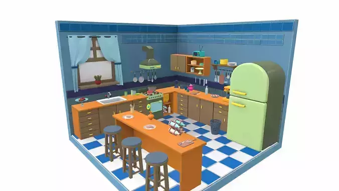 Isometric cartoon kitchen room 08