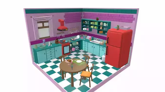Isometric cartoon kitchen room 09