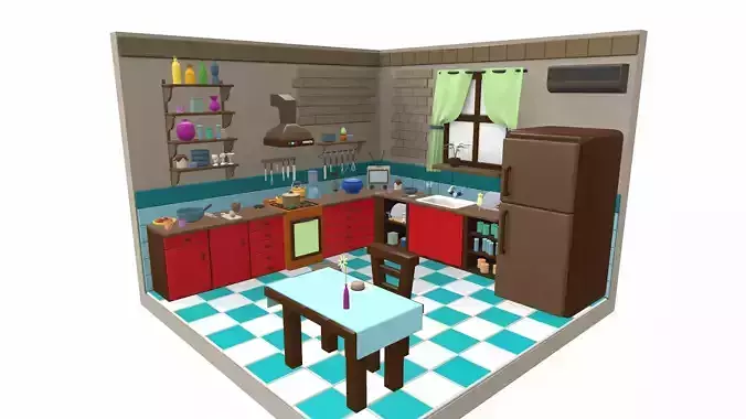 Isometric cartoon kitchen room 10