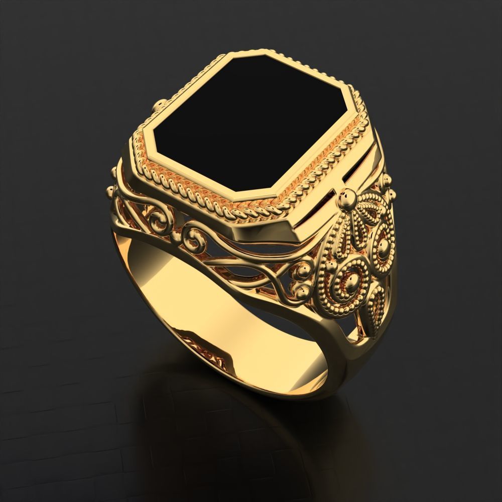 Man ring GoldenBlack 3D print model_7