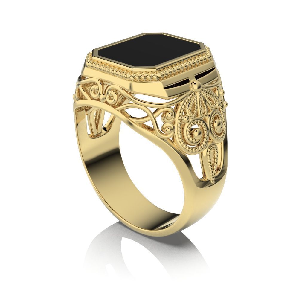 Man ring GoldenBlack 3D print model_9
