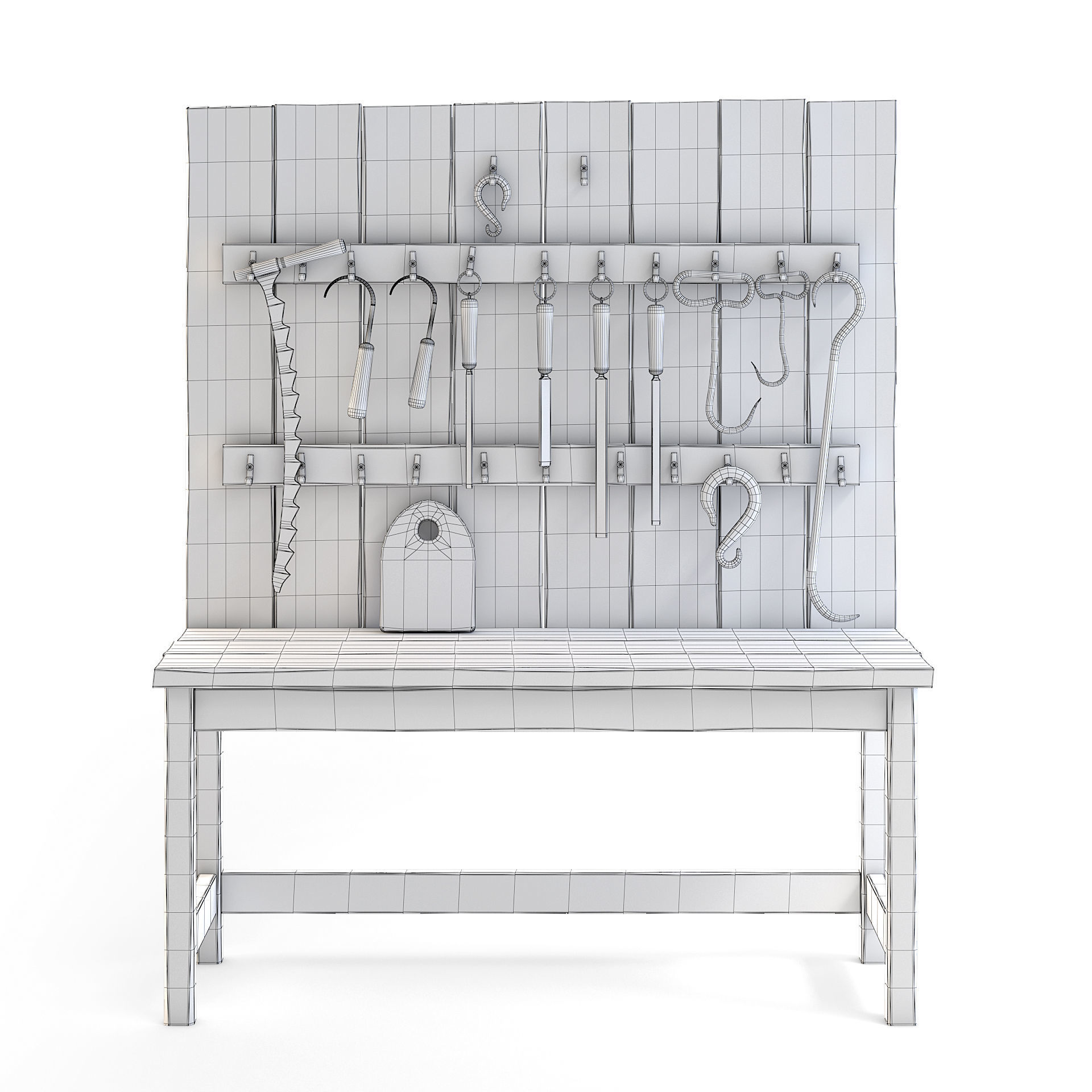 Old Wooden Wall Table with Tools 3D model_5
