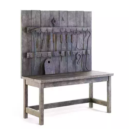Old Wooden Wall Table with Tools