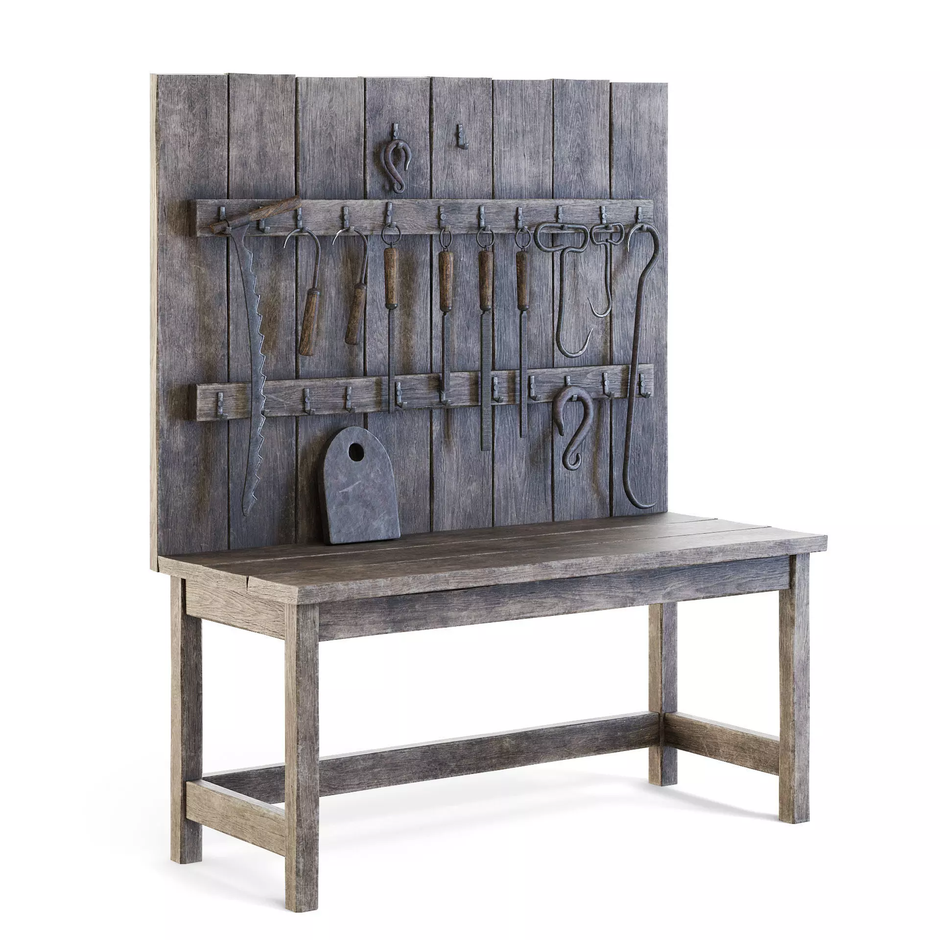 Old Wooden Wall Table with Tools 3D model_0