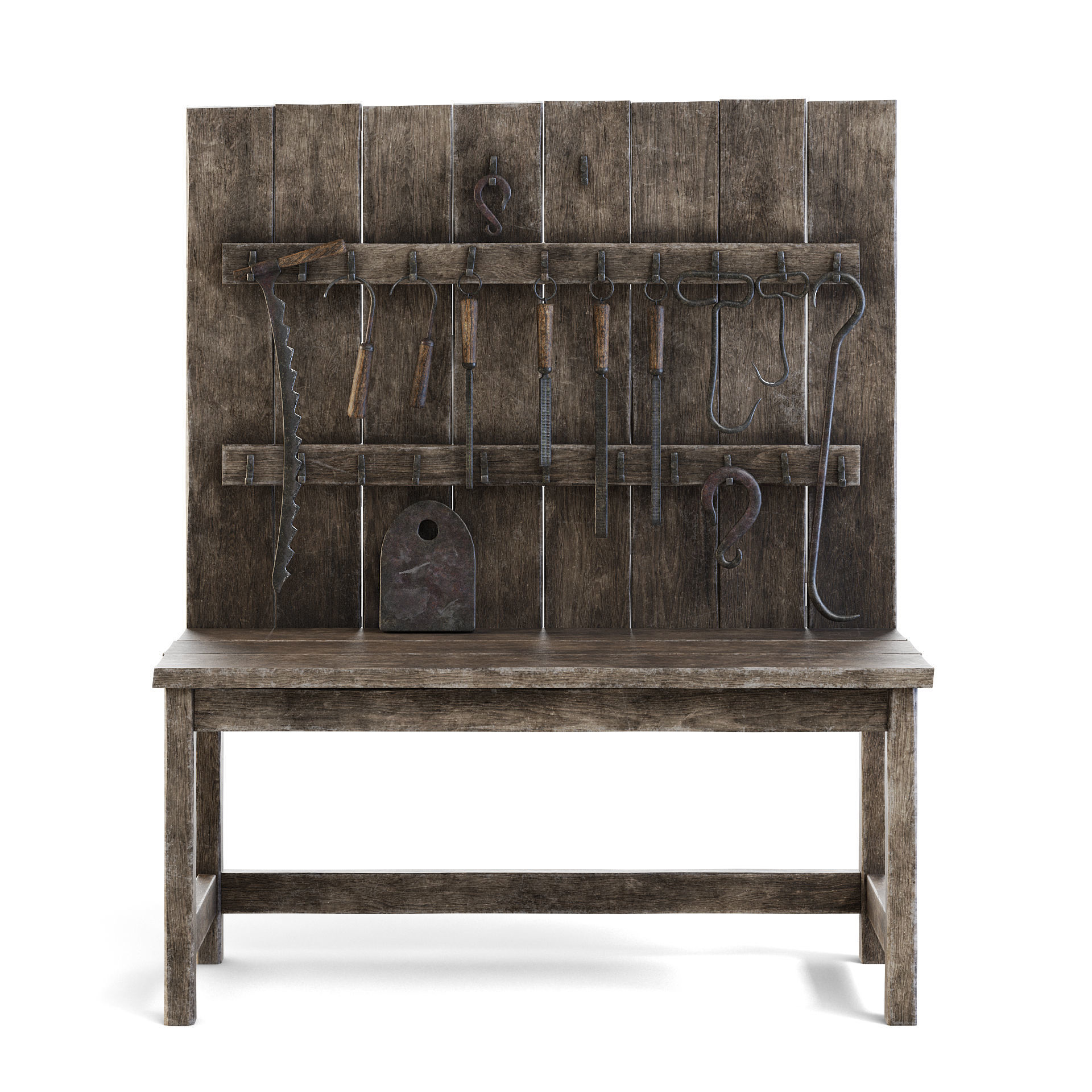 Old Wooden Wall Table with Tools 3D model_4