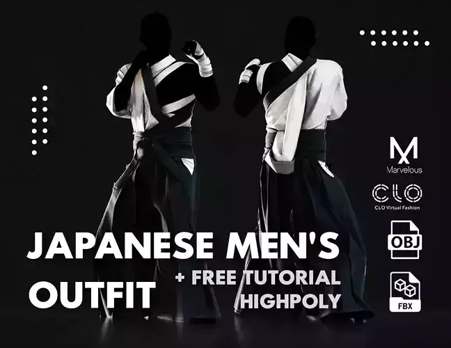 Japanese Men Outfit Samurai 02 with Free Tutorial and 4K Texture 3D model