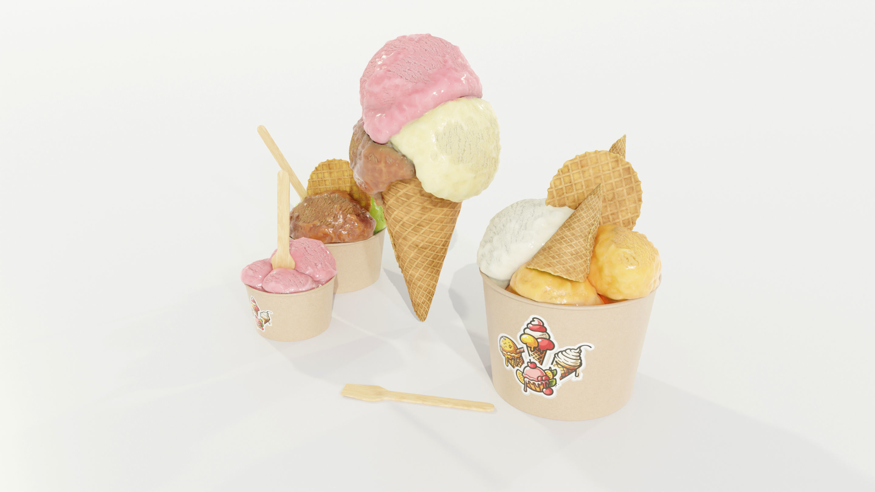 Ice Cream Cone and Cups 3D model_3