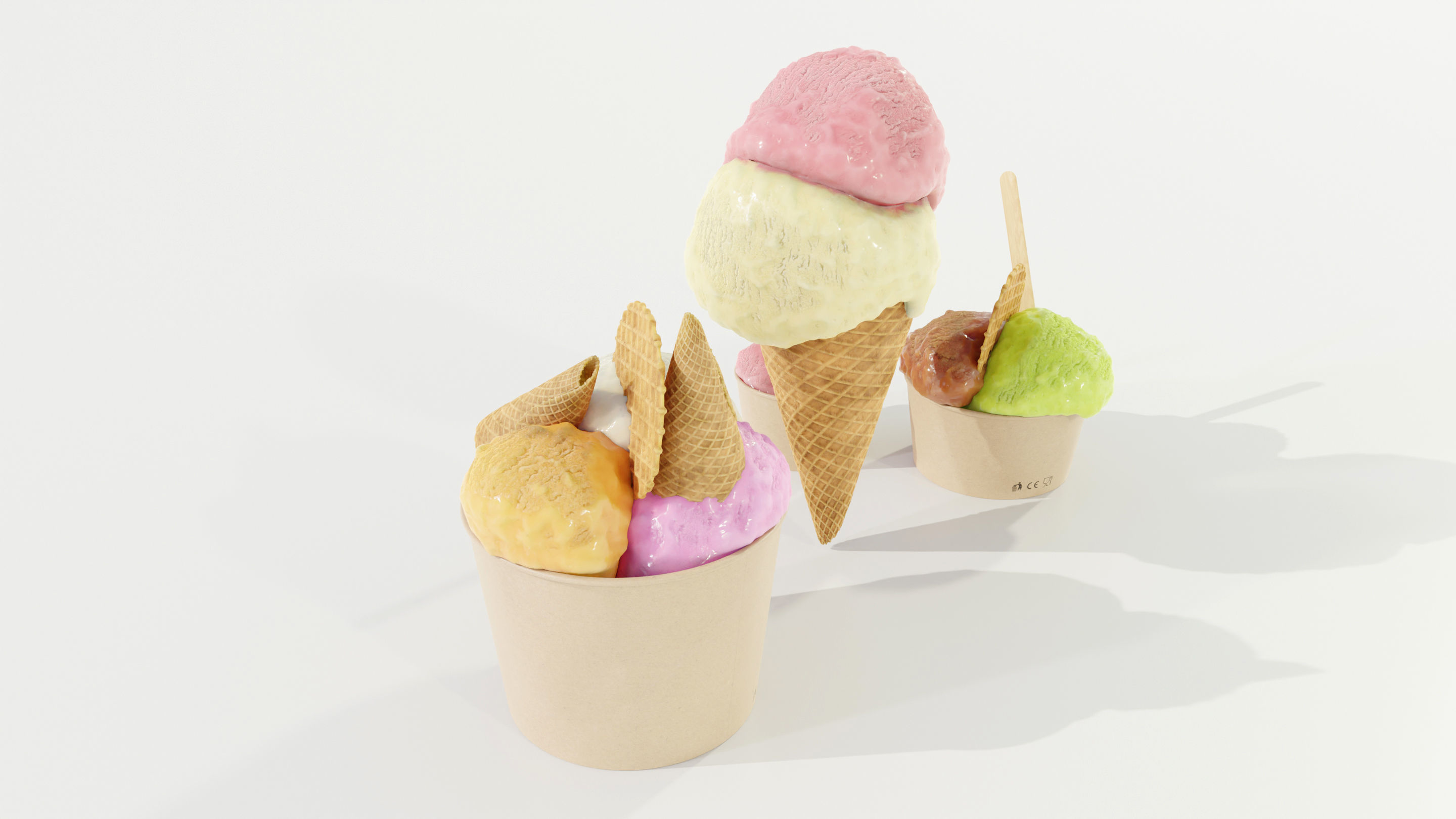 Ice Cream Cone and Cups 3D model_4
