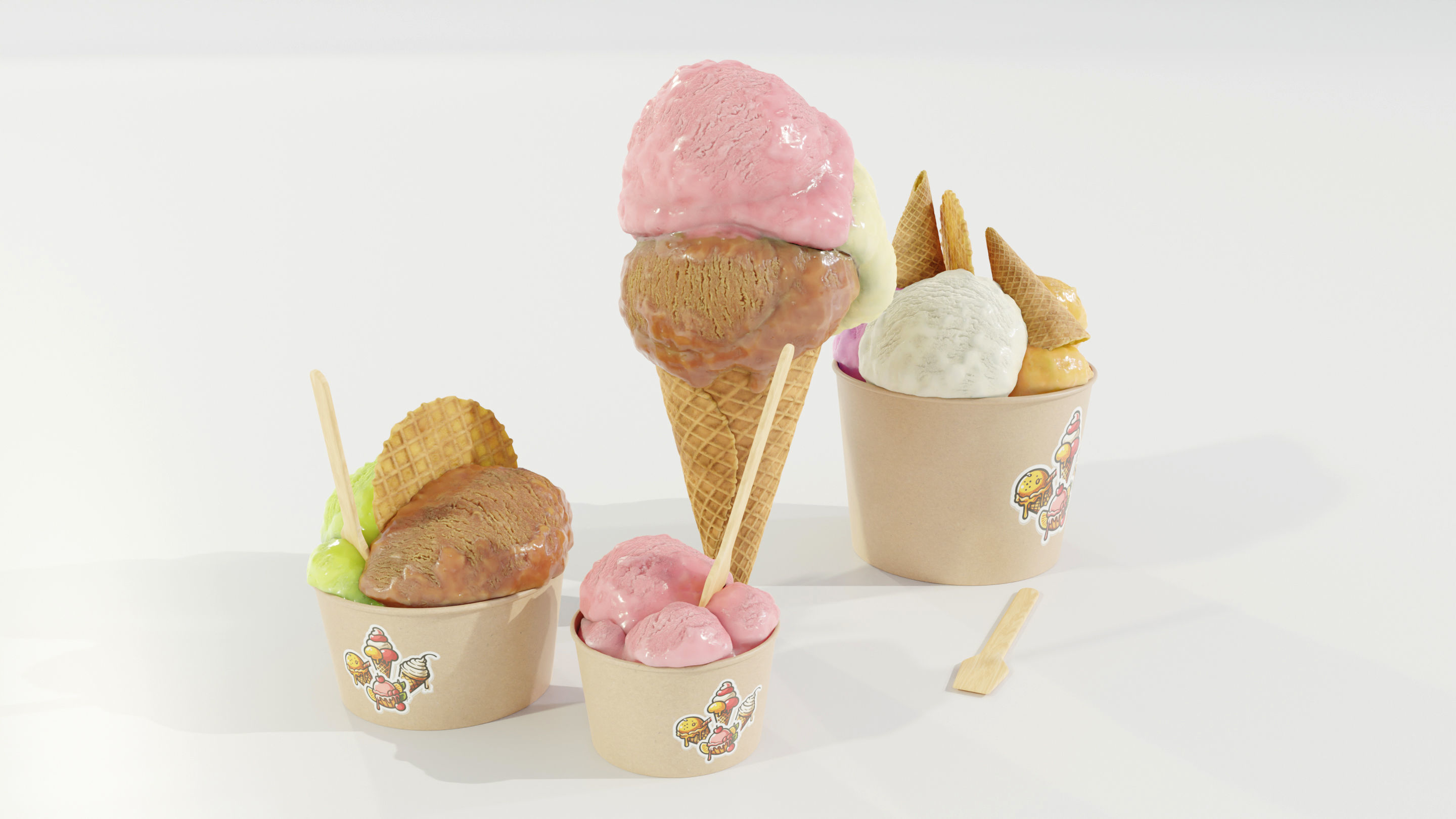 Ice Cream Cone and Cups 3D model_6
