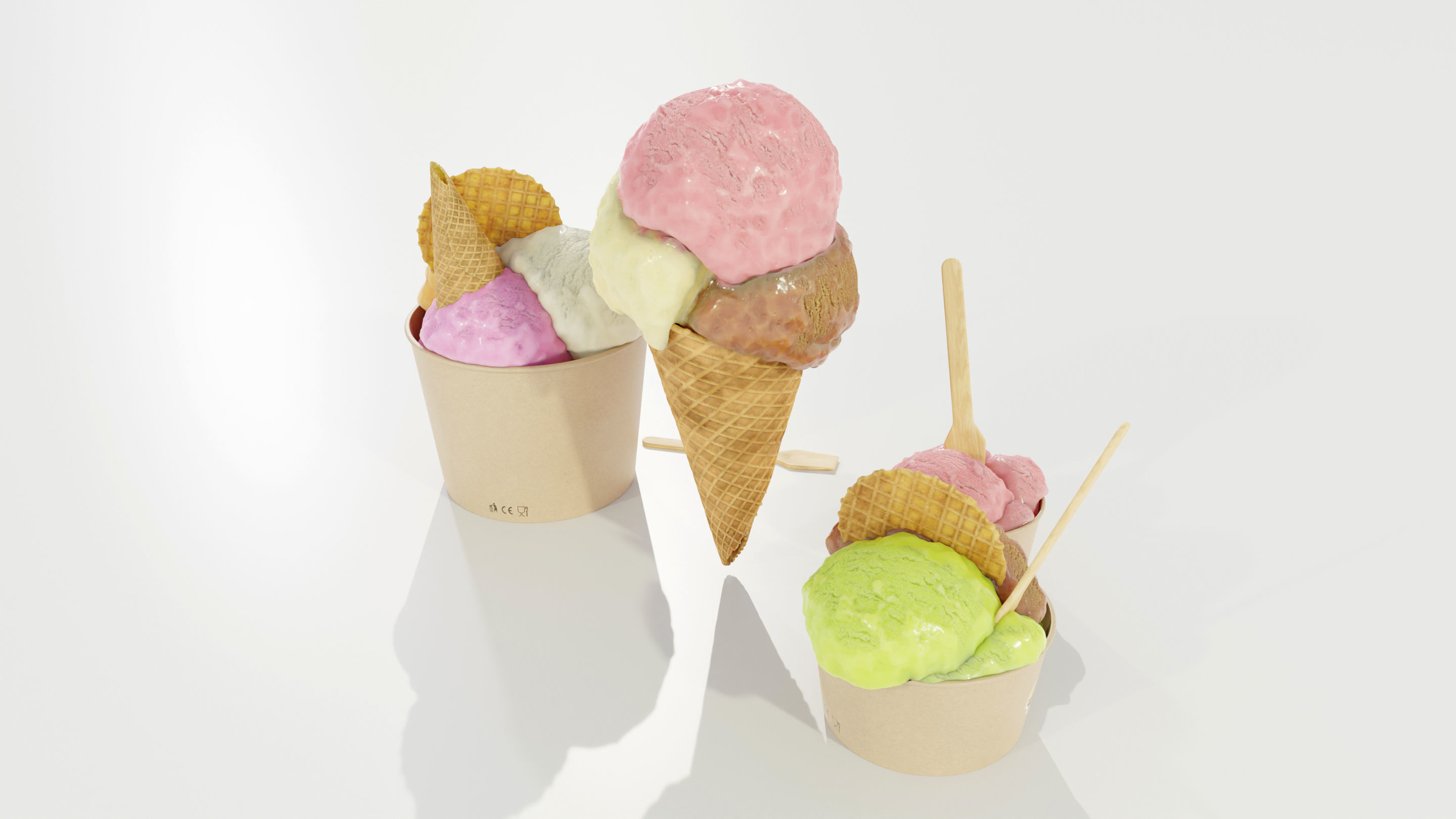 Ice Cream Cone and Cups 3D model_5