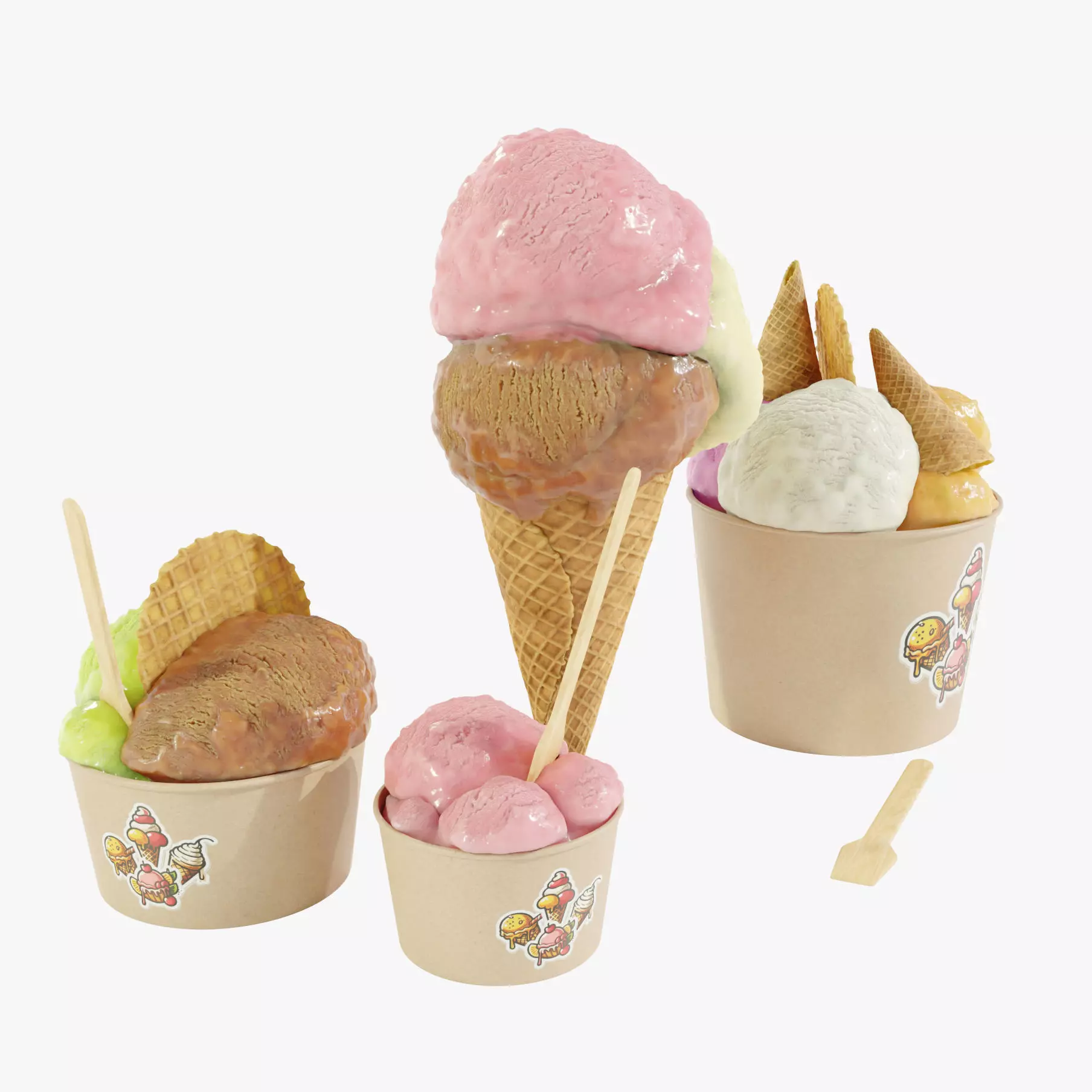 Ice Cream Cone and Cups 3D model_0