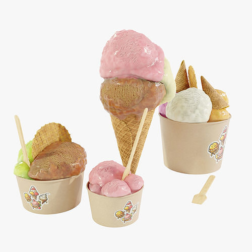 Ice Cream Cone and Cups 3D model
