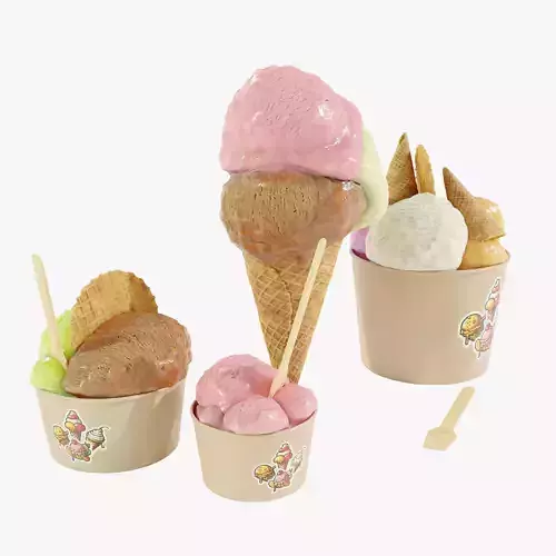 Ice Cream Cone and Cups 3D model