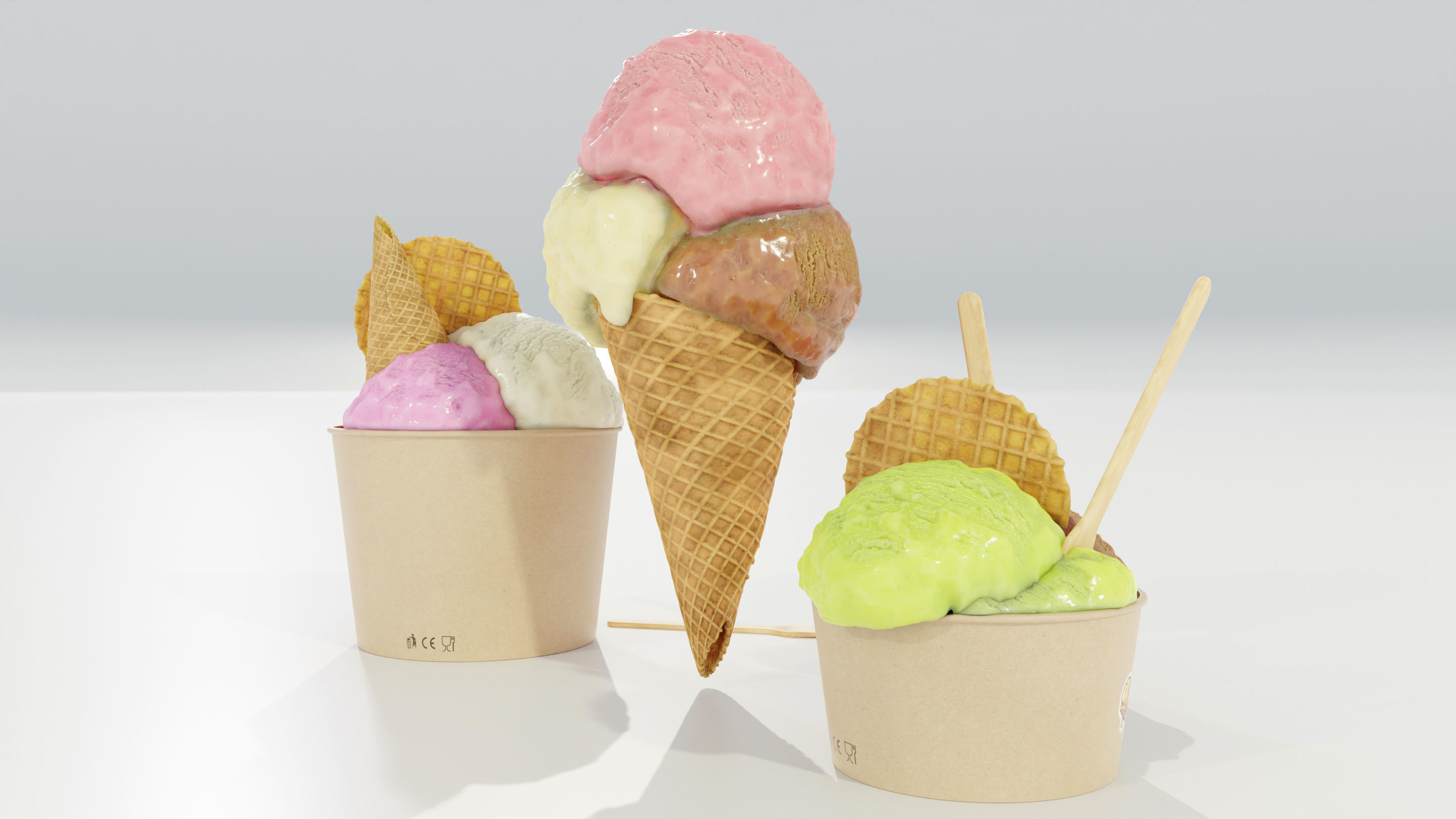 Ice Cream Cone and Cups 3D model_9