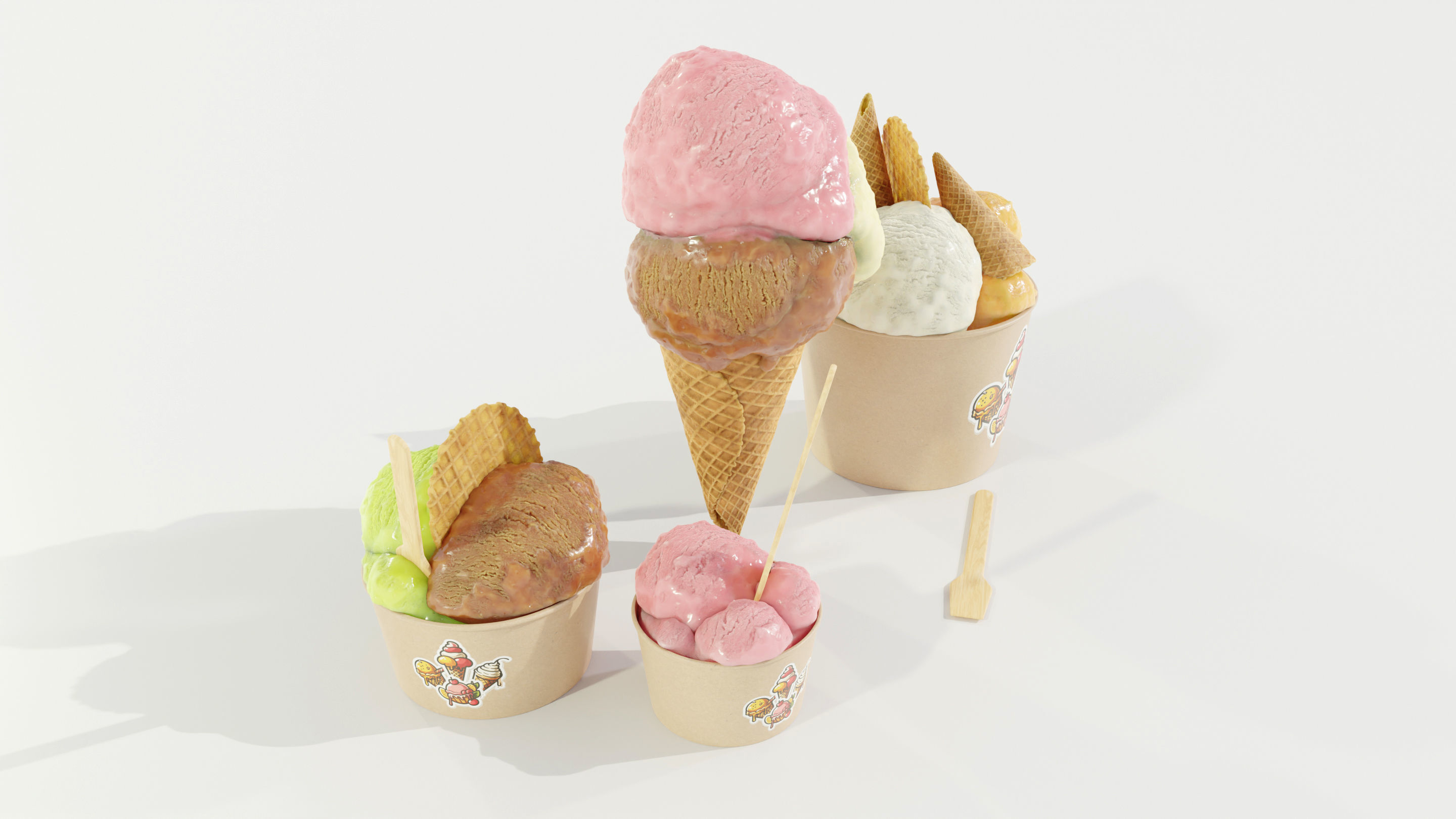 Ice Cream Cone and Cups 3D model_2