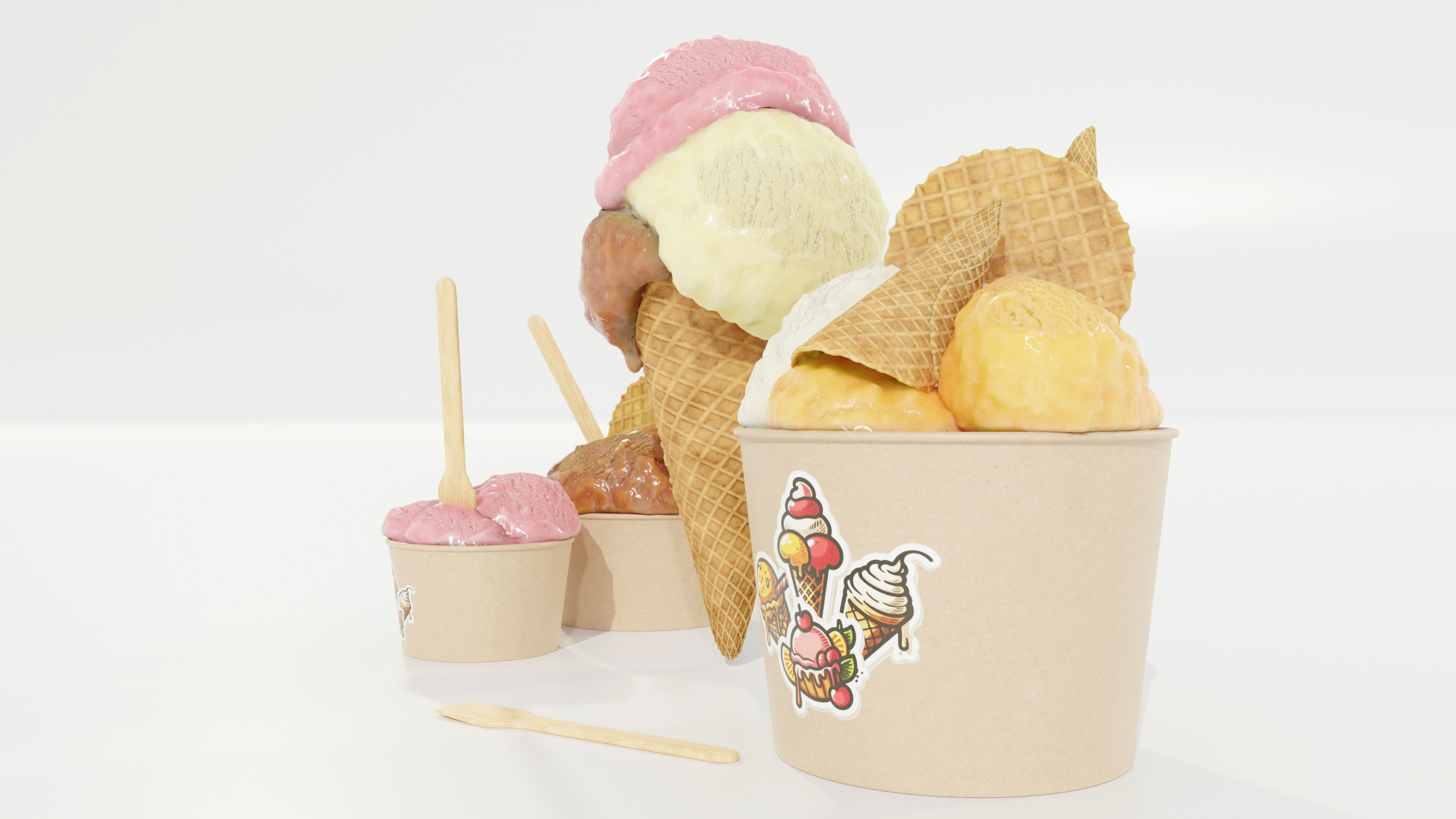 Ice Cream Cone and Cups 3D model_8